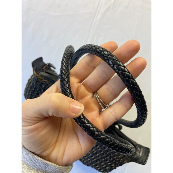 Brighton Raffia Straw Woven Tote Shoulder Bag Black/Tan Double Handle Vintage - Picture 7 of 9